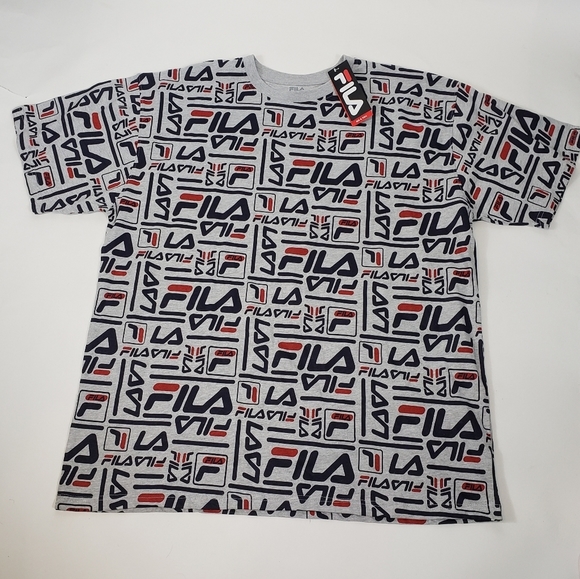 Fila Gray Logo T-Shirt Men's Size 2XL Spellout Streetwear Casual Big & Tall NWT - Picture 2 of 8